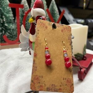 Red Beaded Dangle Snowman Christmas Earrings #1  2/$22